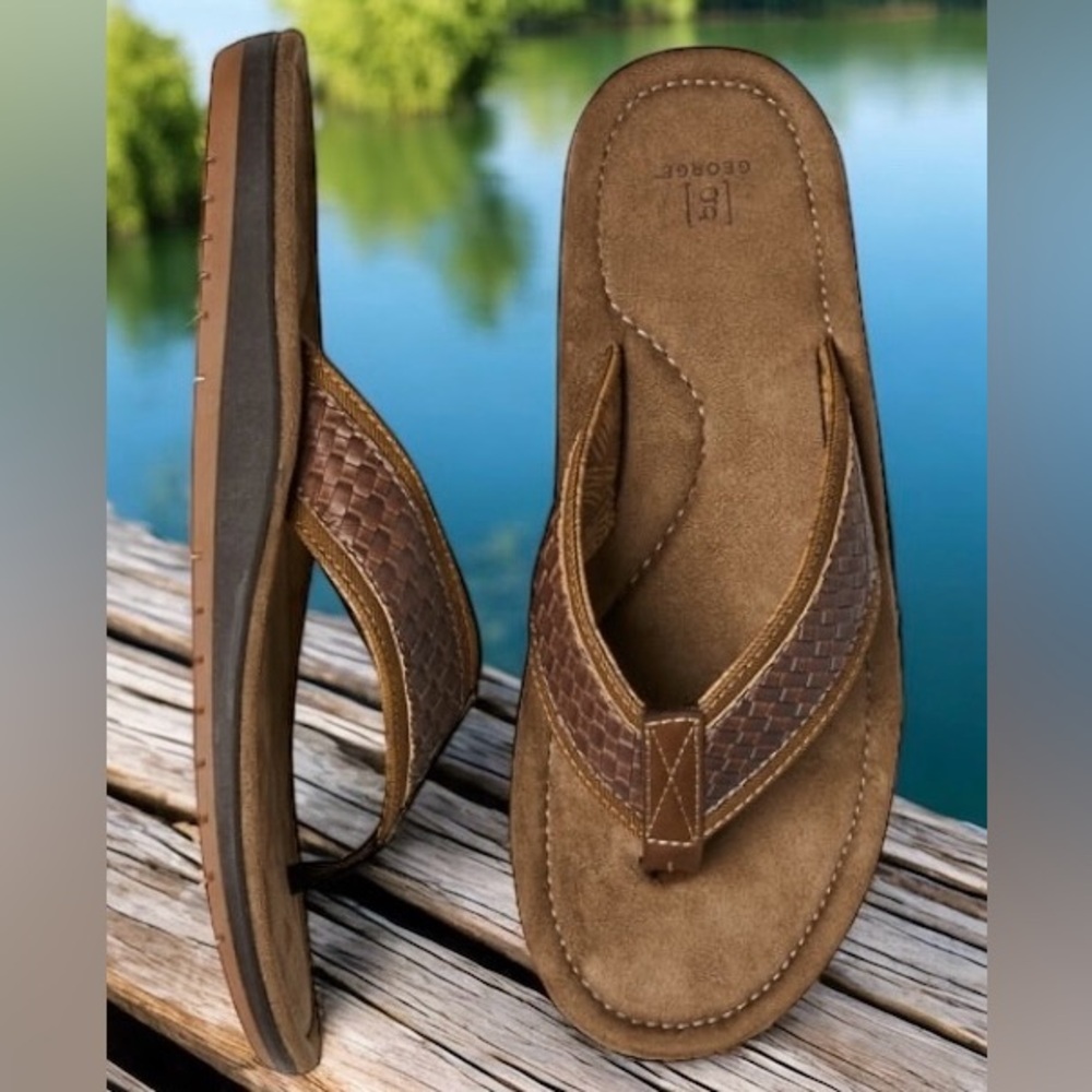 George Tan and Brown Woven Flip Flops For Men